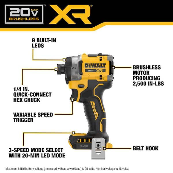 20-Volts MAX XR Cordless 1/4 in. Impact Driver (Tool Only) and Modular Right Angle Attachment