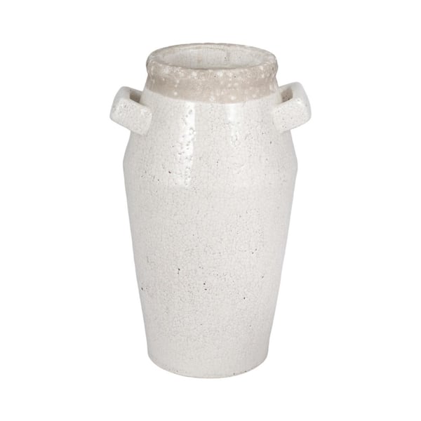 Liv & Skye 14 in. Gray Ceramic Squared Handle Decorative Vase