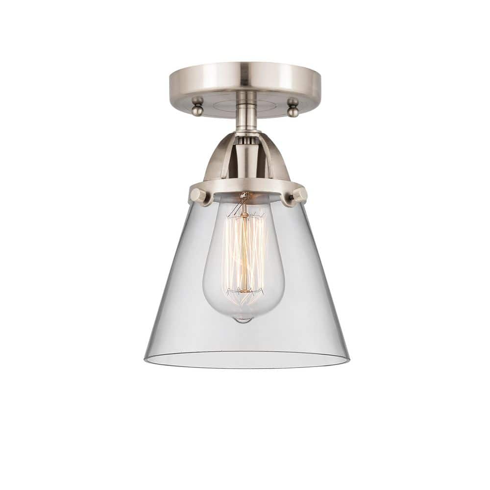 Cone 6.25 in. 1-Light Satin Nickel Industrial Semi-Flush Mount with Clear Glass Shade price history on PriceWatchPro