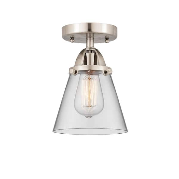 Innovations Cone 6.25 in. 1-Light Satin Nickel Industrial Semi-Flush Mount with Clear Glass Shade