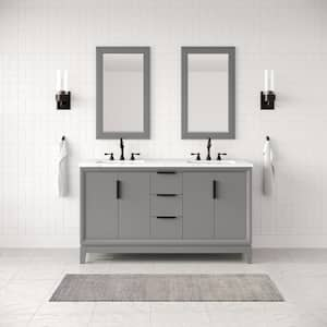 Elizabeth 60 in. Cashmere Grey With Carrara White Marble Vanity Top With Ceramics White Basins and Mirror