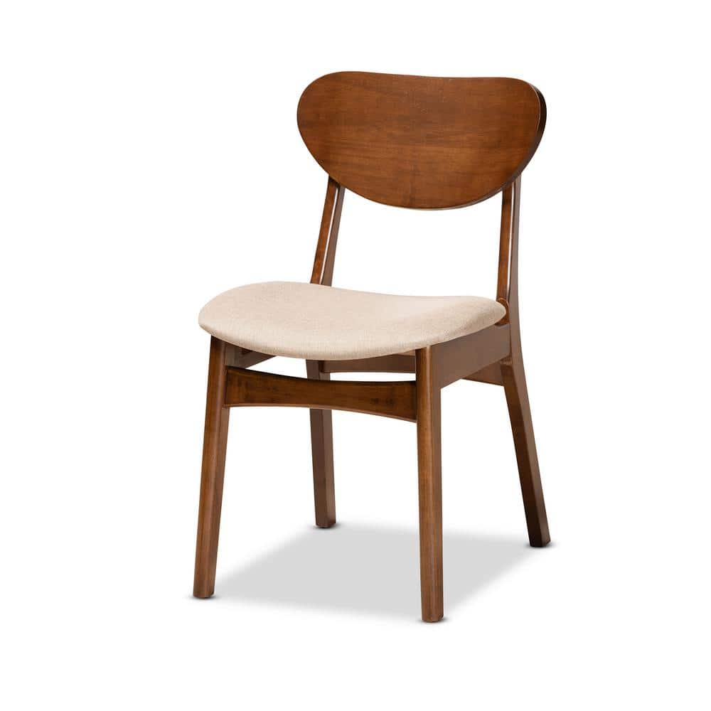 Katya Walnut Brown and Sand Fabric Mid-Century Modern 5-Piece Dining Set