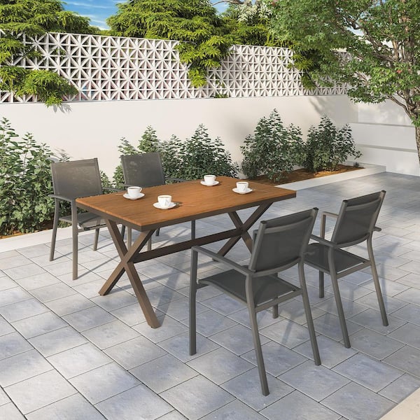 SUNVIVI 23.2 in. x 34.6 in. x 21.6 in. Gray Outdoor and Patio Dining Chairs with Aluminum Material, Stacking (Set of 4)