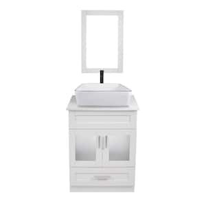 24 in. W x 19 in. D x 44 in. H White Single Sink Bath Vanity in White with White Solid Surface Top and Mirror