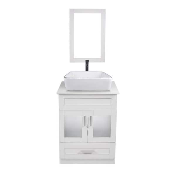 Puluomis 24 in. W x 19 in. D x 44 in. H White Single Sink Bath Vanity ...