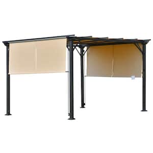 12 ft. x 10 ft. Steel Patio Gazebo Pergola with Slideable Canopy Roof/Walls and UV-Resistant Material