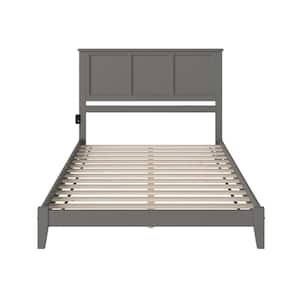 Madison Grey King Solid Wood Frame Low Profile Platform Bed with Attachable USB Device Charger