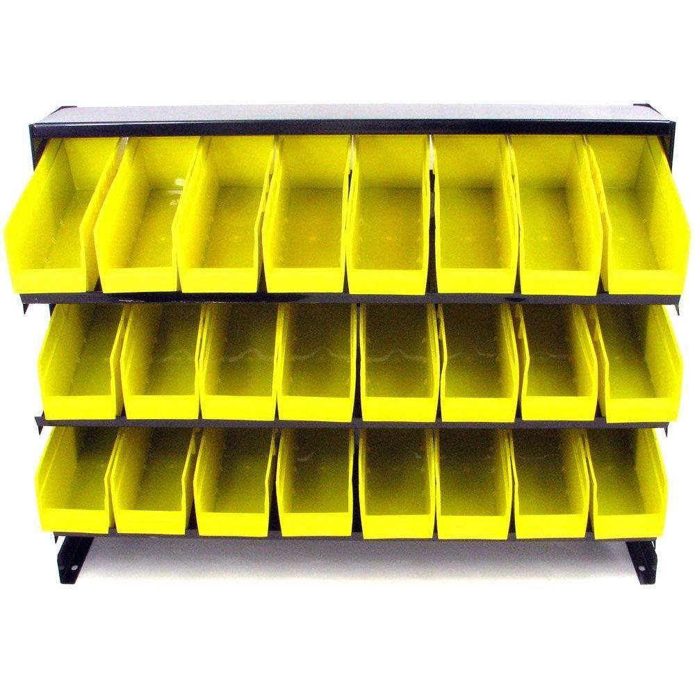 Black Steel Rack with 24 Yellow Plastic Bins