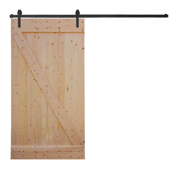 CALHOME 42 in. x 84 in. Z Bar Unfinished Pine Wood Sliding Barn Door with Hardware Kit