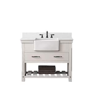 Wesley 42 in. W x 22 in. D Bath Vanity in Weathered White with Engineered Stone Top in Ariston White with White Sink