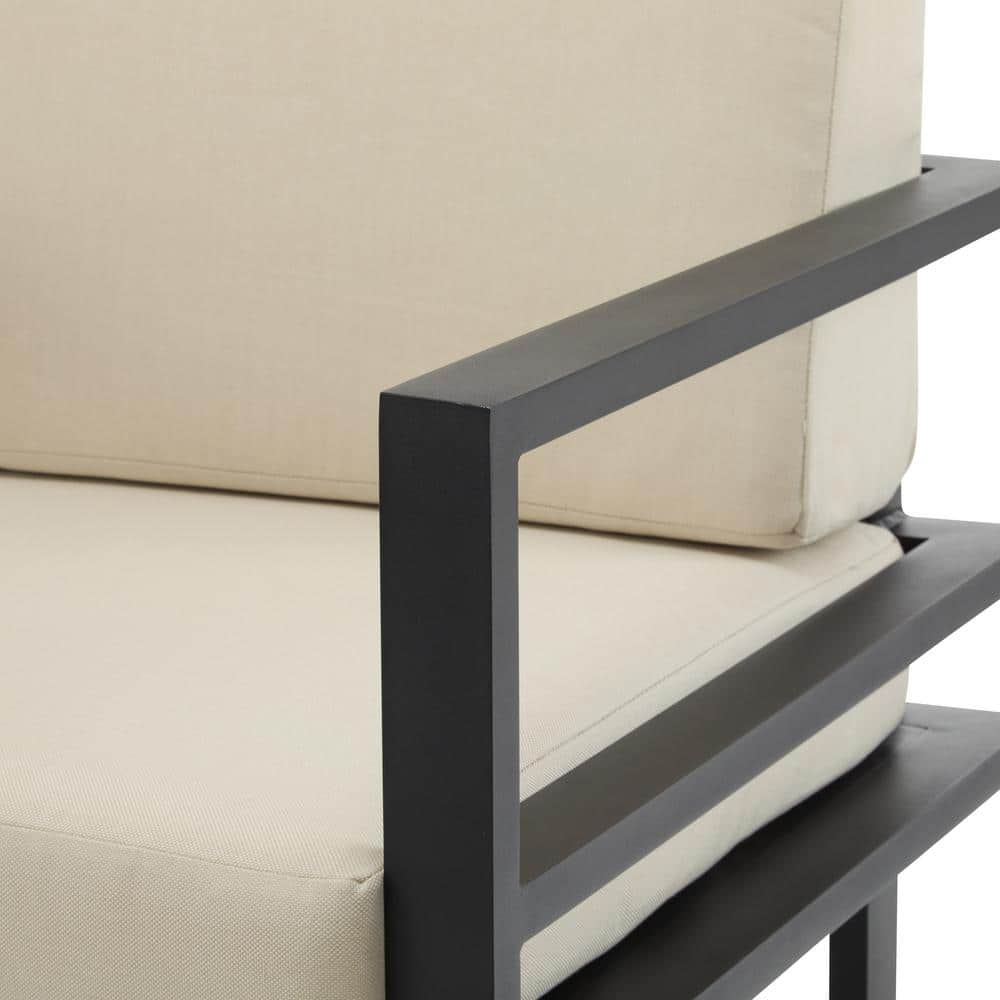 Beige and Black Aluminum Outdoor Lounge Chair with Cushions