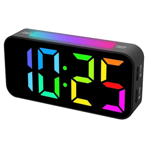 RGB Digital Plastic Alarm Clock with Night Light, Large Display, Dual Alarm, Snooze, Dimmable for Wall Table Clock