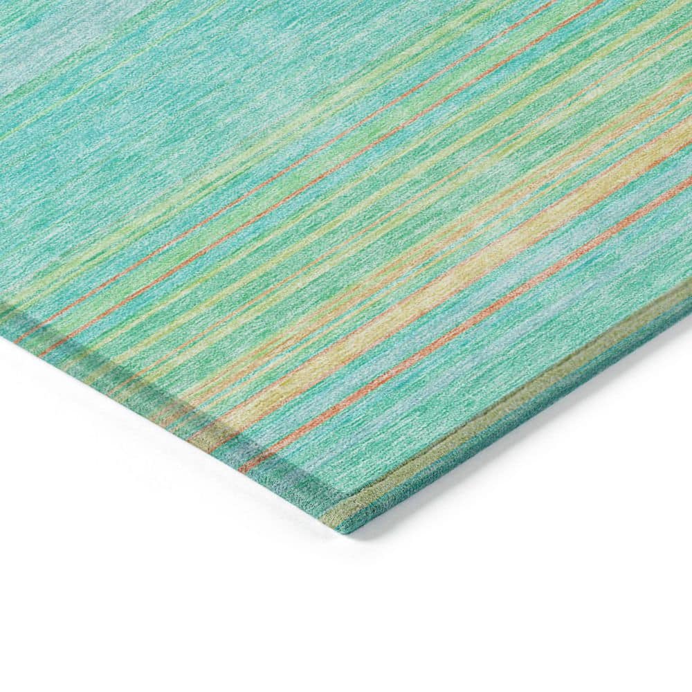 Aqua Synthetic Stripe Washable Indoor/Outdoor Runner Rug