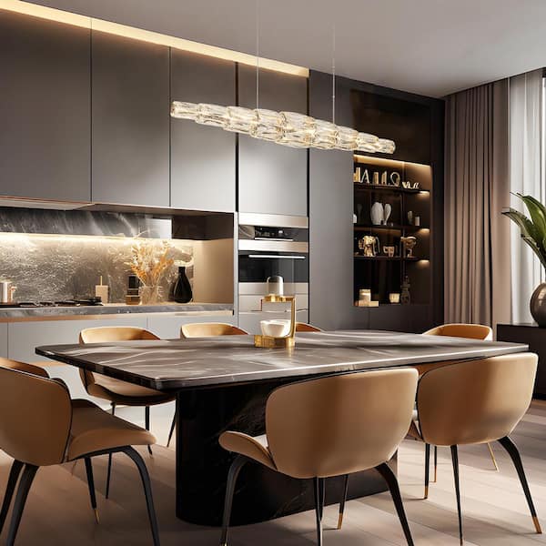 Cryptography 1-Light Dimmable Integrated LED Plating Brass Crystal Chandelier for Dining Room