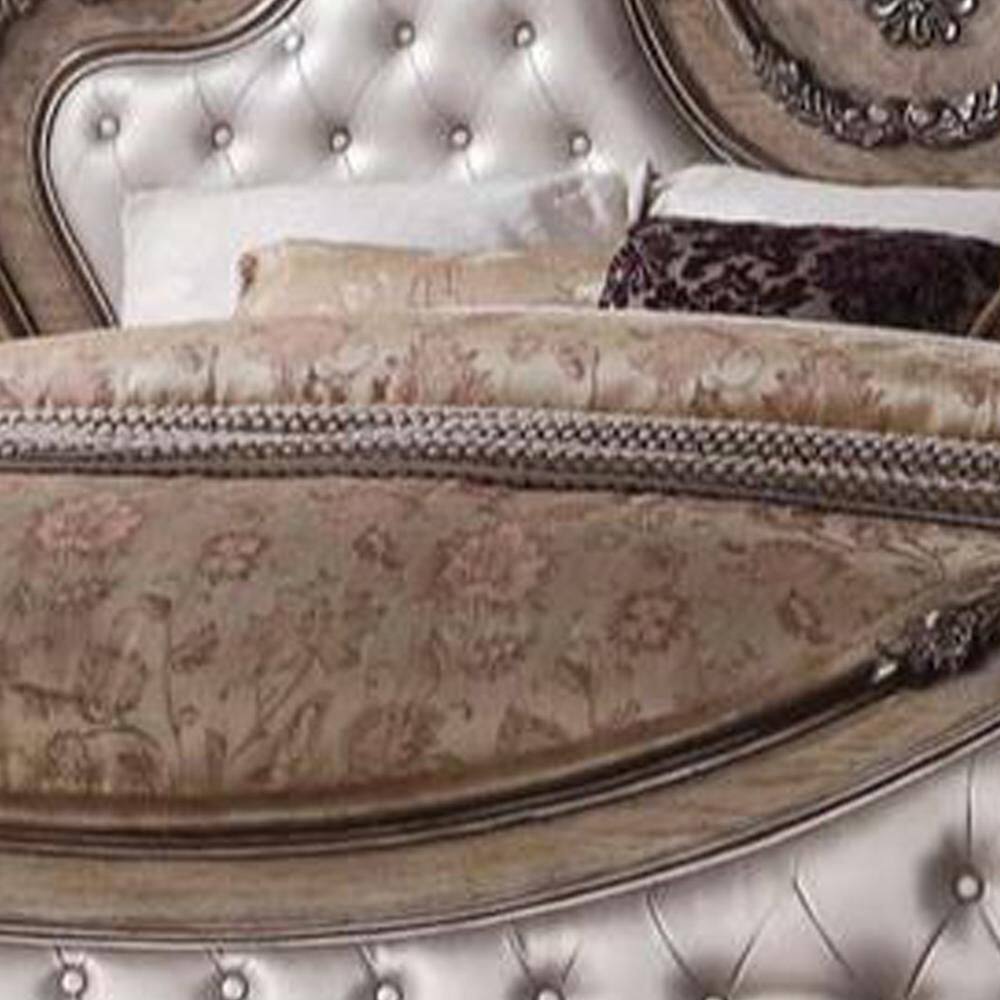 King Size Vintage Oak Upholstered Bed with Tufted Headboard