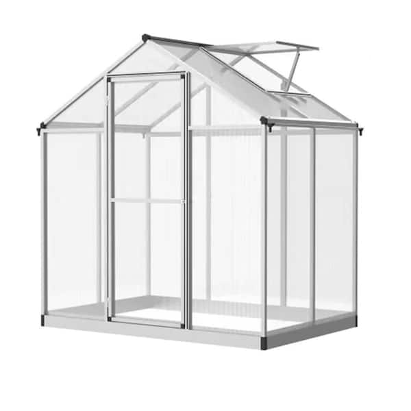 4 ft x 6 ft Outdoor Walk-In Greenhouse for Winter, Polycarbonate Panels, Rain Gutter System, Plant Shelter