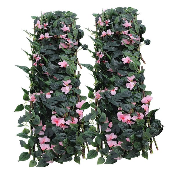 YIYIBYUS 46 in. Wood Silk Fabric Faux Ivy Fencing Panel Garden Fence Pink (2-Pieces)