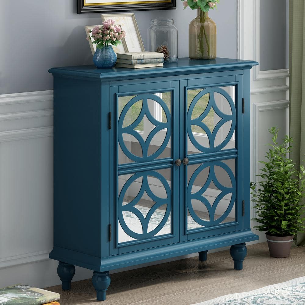 Blue Sideboard Storage Cabinet Accent Cabinet with Doors and Adjustable ...