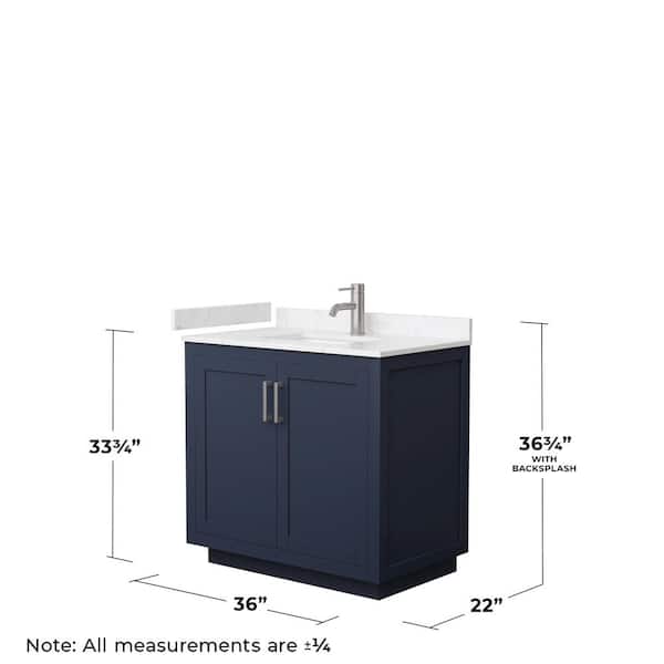 Miranda 36 in. W Single Bath Vanity in Dark Blue with Cultured Marble Vanity Top in Light-Vein Carrara with White Basin