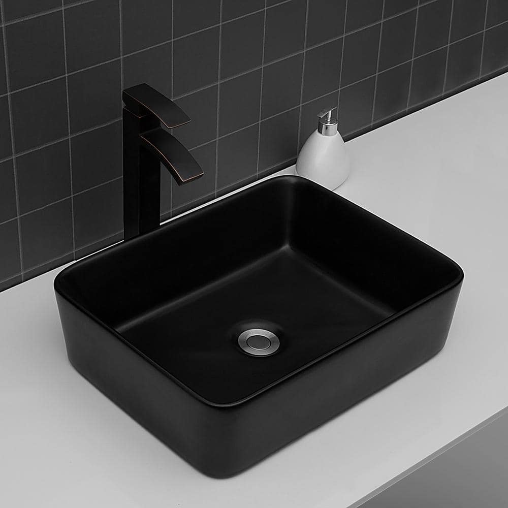 Staykiwi 19 in. Ceramic Rectangular Vessel Bathroom Sink in Matte Black ...