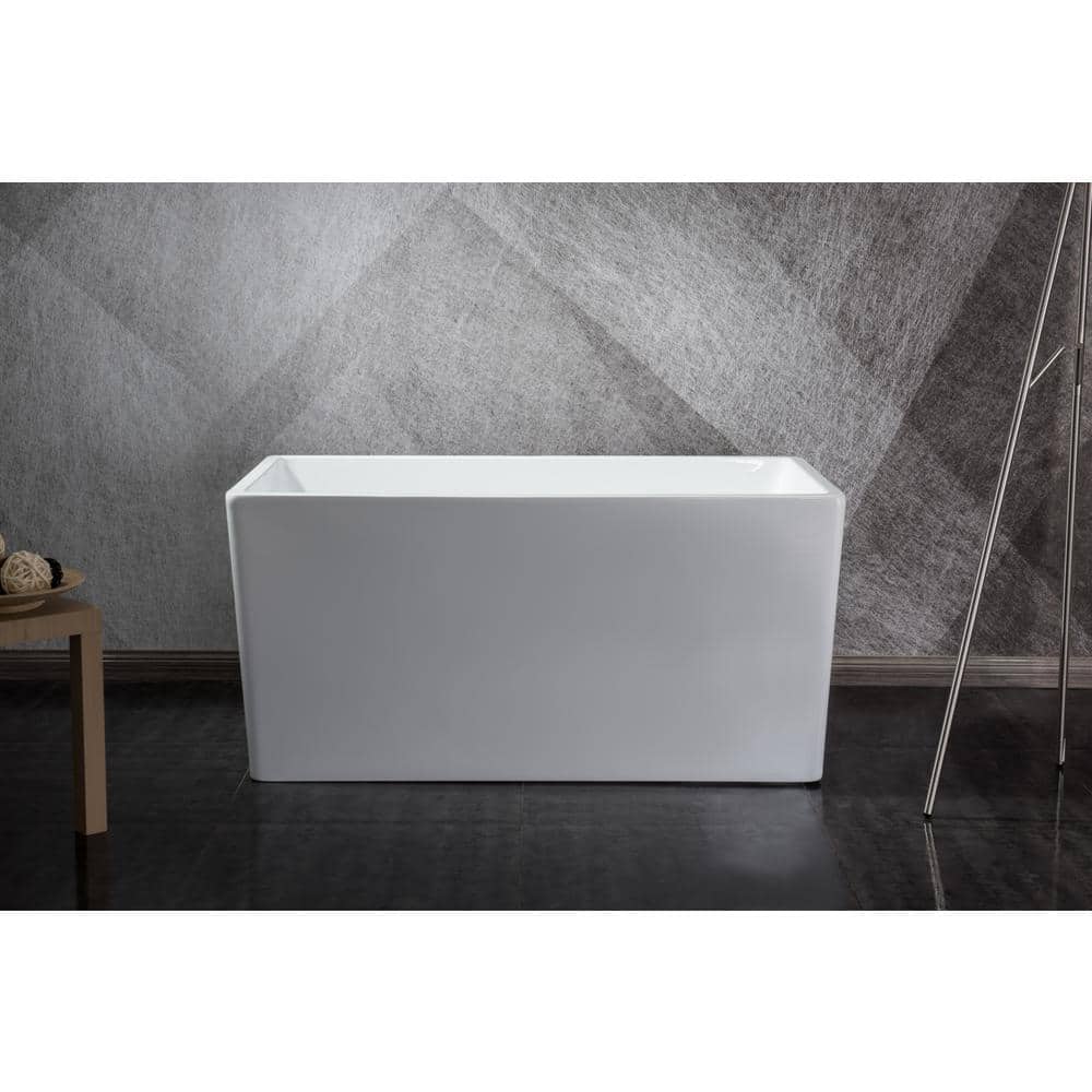 White Acrylic Rectangular Freestanding Soaking Bathtub with Chrome Hardware