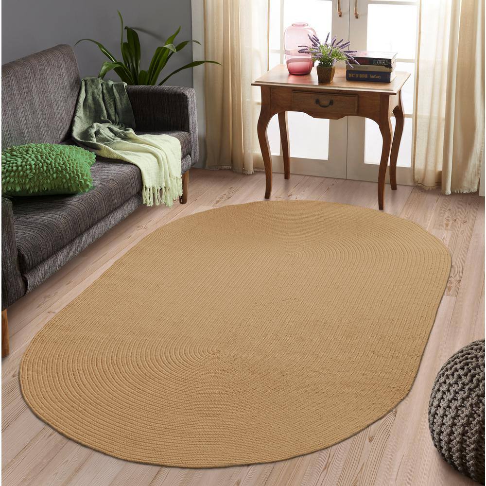 Latte Braided Oval Synthetic Easy-Care Area Rug, 5' x 8'