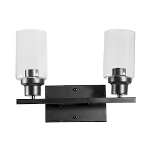 14.4 in. 2-Light Black Modern Vanity Light Wall Sconce with Clear Glass Shade for Bedroom Living Room, No Bulbs Included