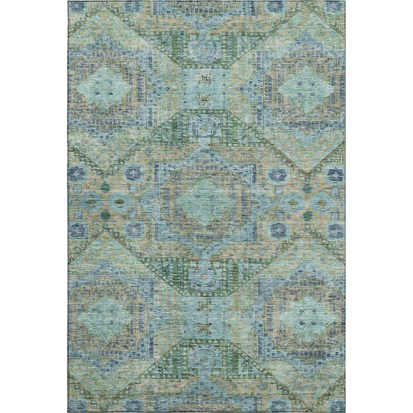 Mayfield Premium Machine Washable Abstract AMF1929 Green 8 ft. x 10 ft. Area Rug