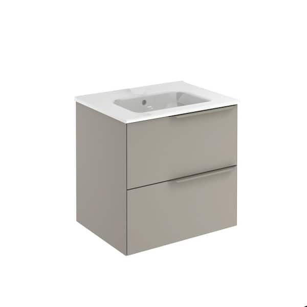ROYO Mio 24 in. W x 18 in. D x 23 in. H. Bath Vanity 2-Drawers in Sand Matt with White Vanity Top with White Basin