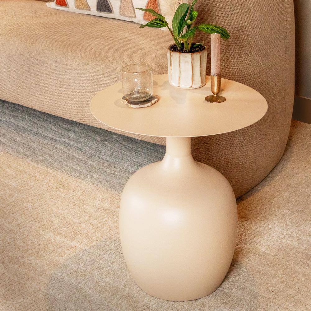 Cream Round Metal 18" Chic Side Table