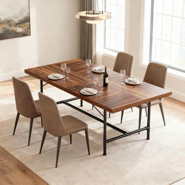 Rustic Brown Wood 70.87" W x 35.43" D 4 Legs Dining Table Seats 6, Industrial Rectangle Kitchen Table for Dining Room