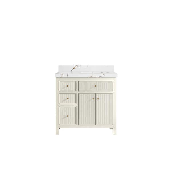 Willow Collections Sonoma 36 in. Right Sink Freestanding Alabaster Bath Vanity with Viola Brown Quartz Top Unassembled