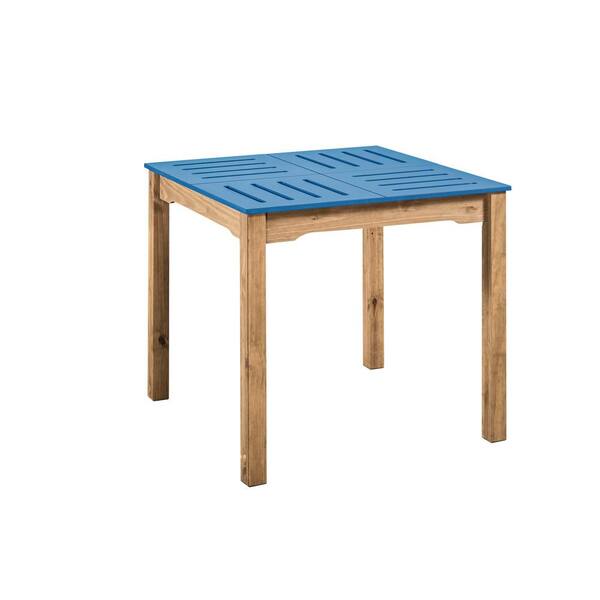Manhattan Comfort Stillwell 31.5 in. Blue and Natural Wood Square Table