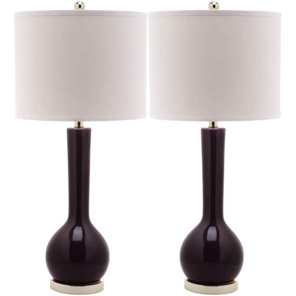 SAFAVIEH Mae 30.5 in. Dark Purple Long Neck Ceramic Table Lamp with Off-White Shade (Set of 2)