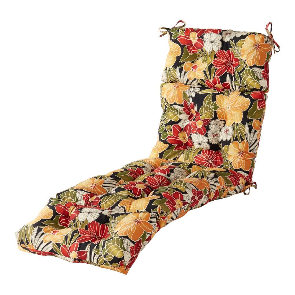 Greendale Home Fashions 72 in. x 22 in. Outdoor Chaise Lounge Cushion in Aloha Black Floral -  OC4804-ALOHA-BL