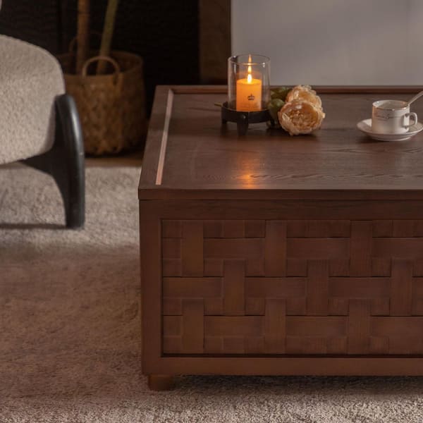 32in. Brown Farmhouse Square Solid Wood Coffee Table, 64in. Retro Rectangle Console Table with Storage for Living Room