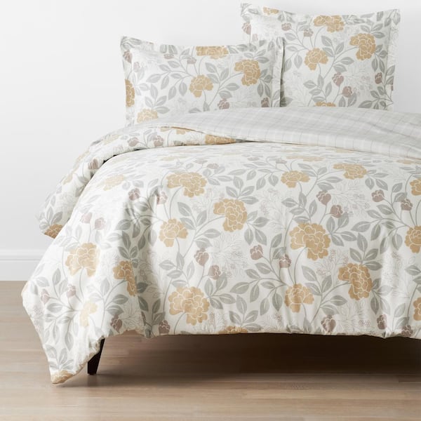 The Company Store Company Cotton Mariel Floral Gold Queen Cotton Percale Duvet Cover
