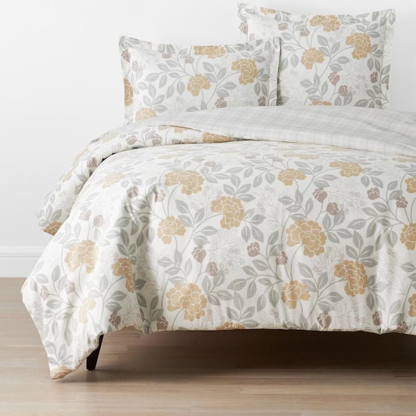 The Company Store Company Cotton Mariel Floral Gold Twin XL Cotton Percale Duvet Cover