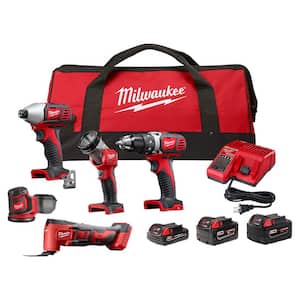 M18 18V Lithium-Ion Cordless Combo Tool Kit (5-Tool) with 1.5Ah, 3.0Ah, 5.0Ah Batteries, Charger and Tool Bag