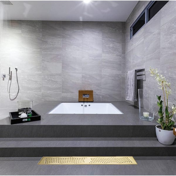 32 in. Linear Stainless Steel Shower Drain with Wave Pattern and Zirconium Gold Plating