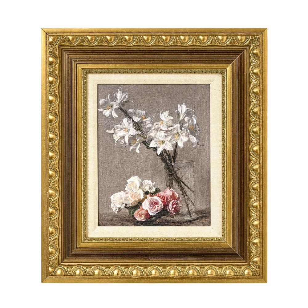 Roses and Lilies by Henri Fantin-Latour 1-Piece Ornate Wood Frame Canvas Floral Art Print 16.75 in. x 14.75 in. price history on PriceWatchPro
