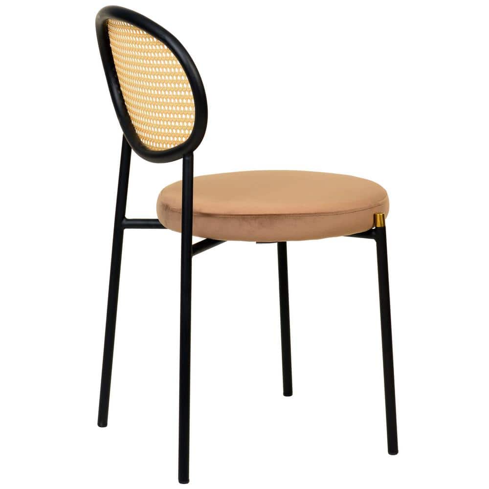 Black Velvet and Rattan High Back Side Chair Set