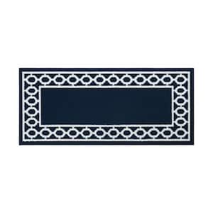 Washable Non-Skid Navy and White 26 in. x 45 in. Trellis Accent Rug