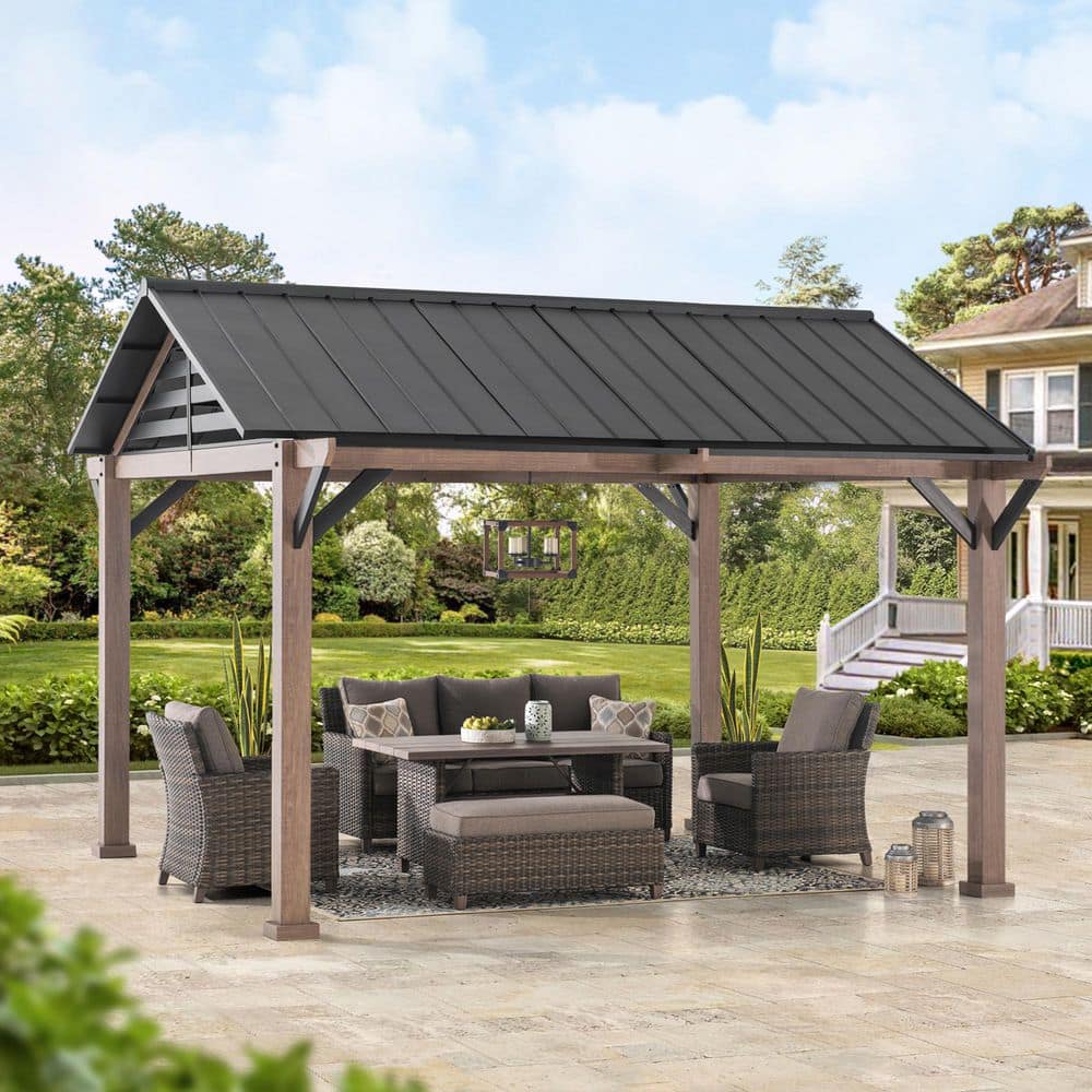 Sunjoy Kinzie 13 ft. x 13 ft. Steel Hardtop Gazebo Natural Wood