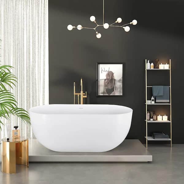 UPIKER 59 in. Acrylic Oval Shaped Freestanding Flatbottom Soaking Non-Whirlpool Bathtub in Gloss White