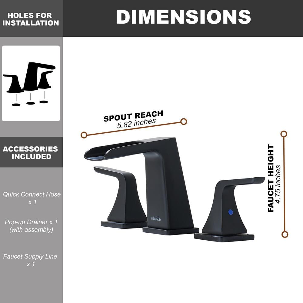 Matte Black Brass Waterfall Spout Bathroom Faucet Set