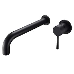 Modern Single Handle Wall Mount Roman Tub Faucet with High Flow Rate in Matte Black