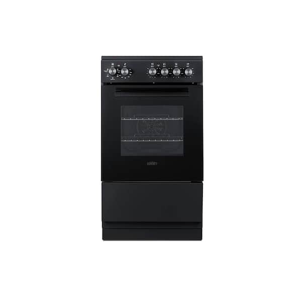 Summit Appliance 20 in. 1.87 cu. ft. 4-Burner Elements Slide-In Electric Range with Convection in Black