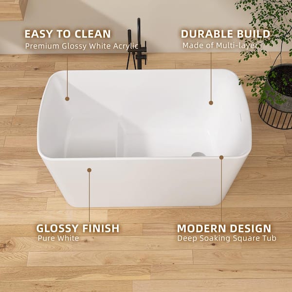 Zeafive 49 in. x 27.9 in. Acrylic Japanese Soaking Tub Flatbottom