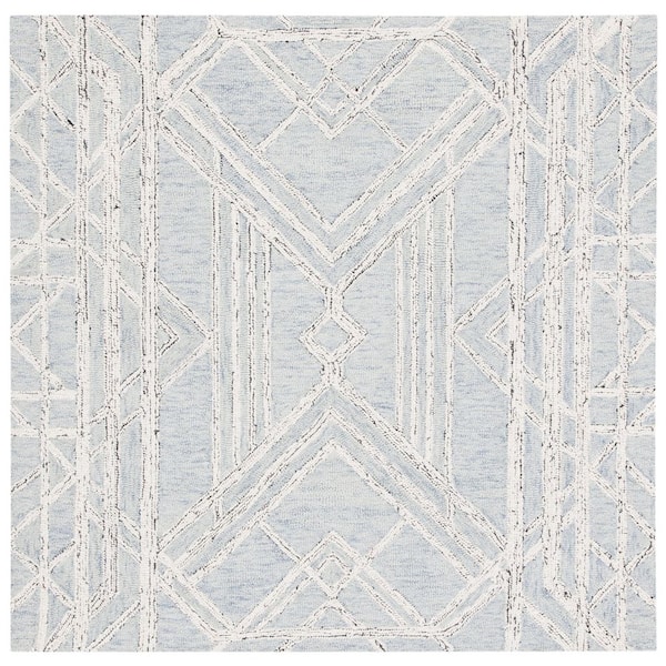 SAFAVIEH Micro-Loop Light Blue/Ivory 5 ft. x 5 ft. Abstract Geometric Square Area Rug